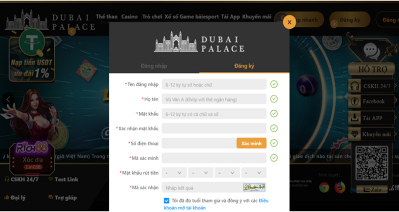 Đăng ký tài khoản chơi game tại Dubai Palace một cách nhanh chóng