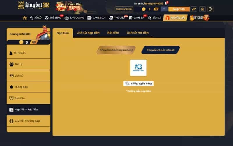 Hướng dẫn rút tiền tại Kingbet86